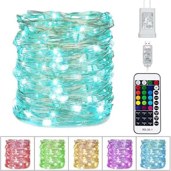 33ft 100 LED Color Changing Fairy Lights - USB Silver Wire w/ Remote & Timer - Picture 7 of 7